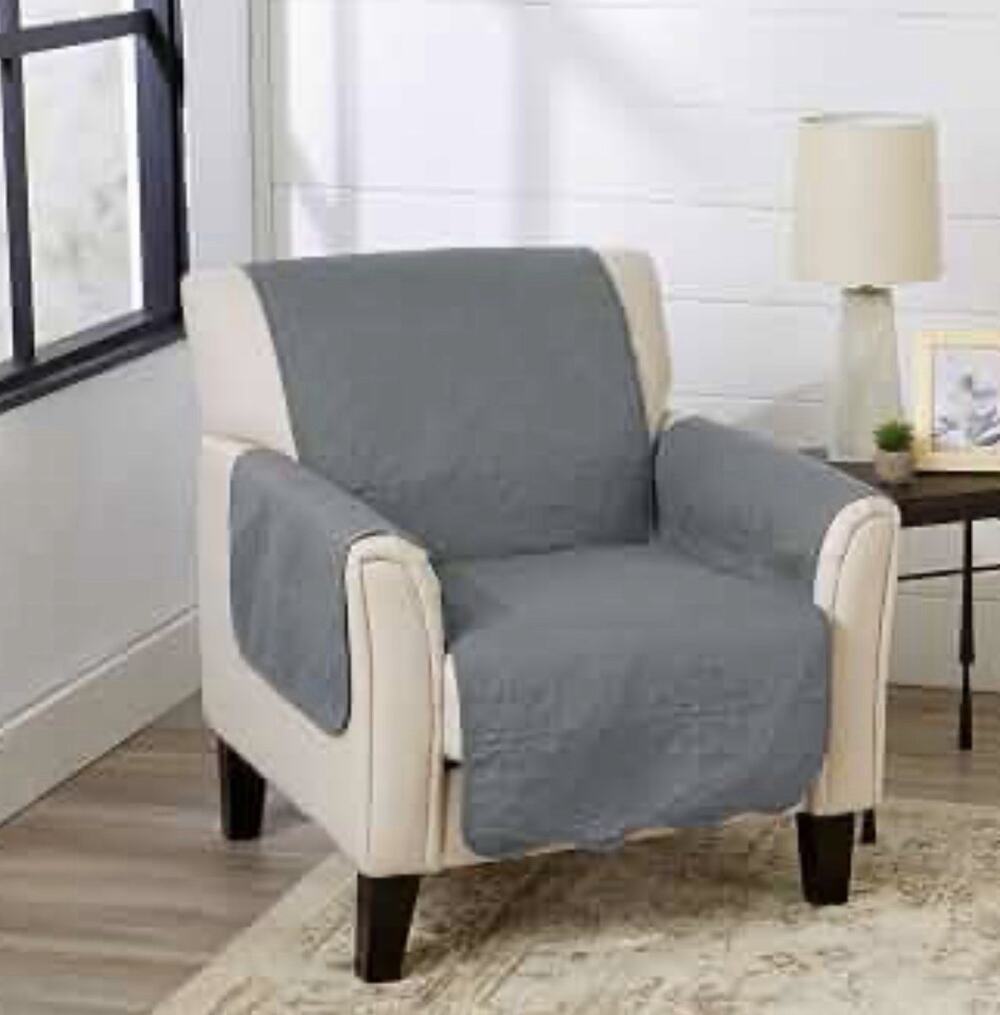 Great Bay Home Reversible Chair Cover - Washable Slipcover Gray